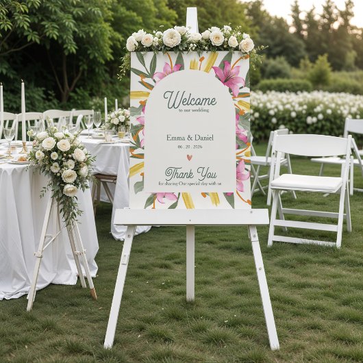 Blush Pink Lily Arched Floral Wedding Welcome ポスター
