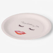 Blush Pink Lips and Eyelashes Birthday ペーパープレート (アングル)