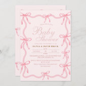 Blush Pink Little Bow Pastel Girl Baby Shower 招待状 (正面/裏面)