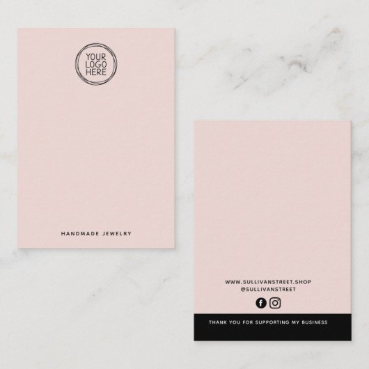 Blush Pink Logo Necklace Earing Display Card コーリングカード (正面/裏面)