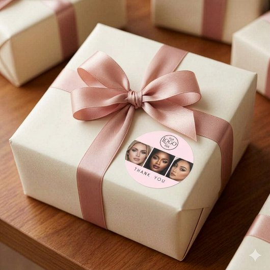 Blush Pink Logo Photo Makeup Thank You ラウンドシール