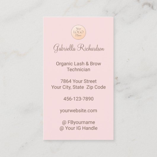 Blush Pink Logo QR Code Photo Lashes and Brows 名刺 (裏面)
