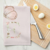 Blush Pink Love Butterfly Floral キッチンタオル (四つ折り)