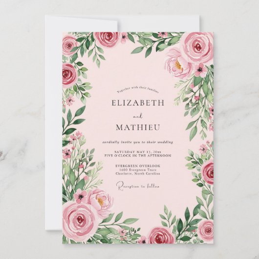 Blush Pink Luminous Botanical Wedding 招待状 (正面)