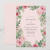 Blush Pink Luminous Botanical Wedding 招待状 (正面/裏面)
