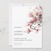 Blush Pink Magnolia Botanical Watercolor Wedding  招待状 (正面)