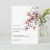 Blush Pink Magnolia Botanical Watercolor Wedding  招待状 (スタンド正面)