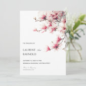 Blush Pink Magnolia Botanical Watercolor Wedding  招待状 (スタンド正面)