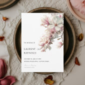Blush Pink Magnolia Botanical Watercolor Wedding  招待状