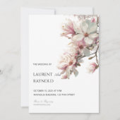 Blush Pink Magnolia Botanical Watercolor Wedding 招待状 (正面)