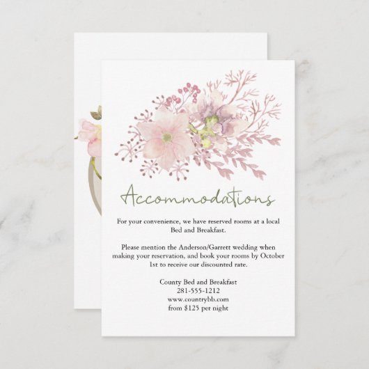 Blush Pink Magnolia Floral Wedding Invitation Card エンクロージャーカード (正面/裏面)
