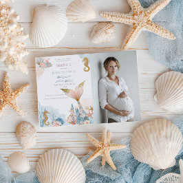 Blush Pink Mermaid Tail Baby Shower 招待状