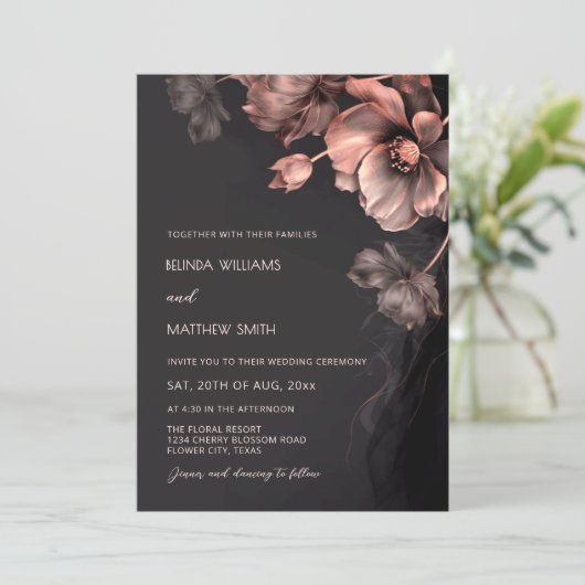 Blush Pink Metallic 3 D Flowers Wedding Invitation 招待状 (スタンド正面)