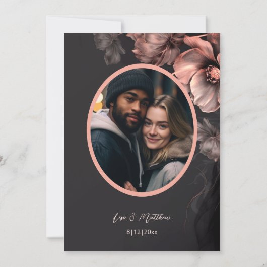 Blush Pink Metallic 3 D Flowers Wedding Invitation 招待状 (裏面)