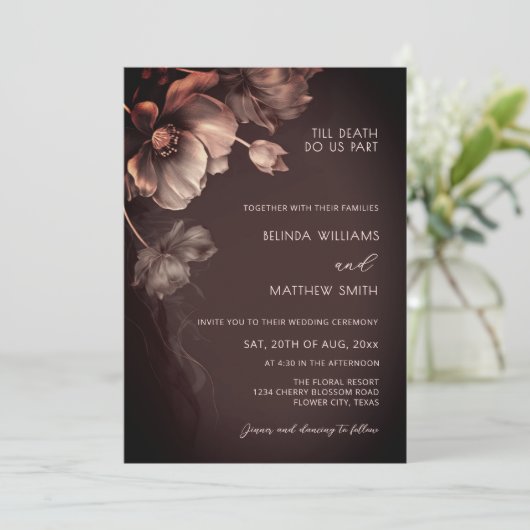Blush Pink Metallic 3D Flowers Wedding Invitation 招待状 (スタンド正面)