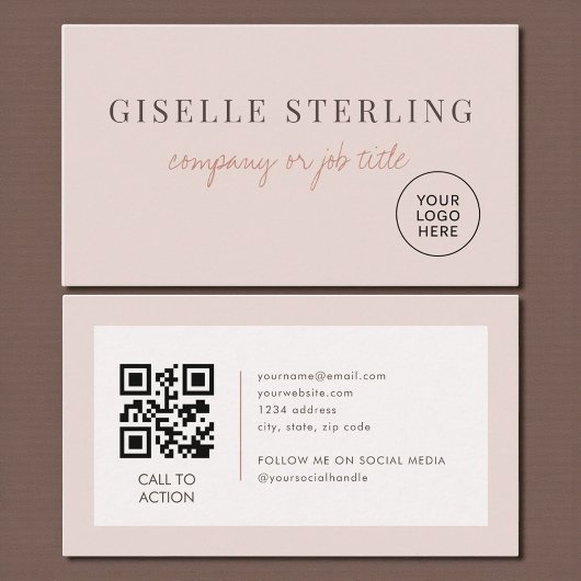 Blush Pink Minimalist Company Logo QR Code 名刺
