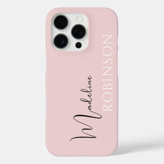 Blush Pink Minimalist Modern Script Monogram Case-Mate iPhoneケース (裏面)