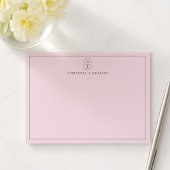 Blush Pink Minimalist Monogram Name Flat Note Card ノートカード