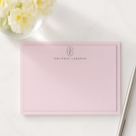 Blush Pink Minimalist Monogram Name Flat Note Card ノートカード