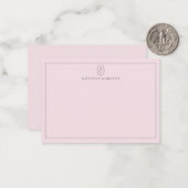 Blush Pink Minimalist Monogram Name Flat Note Card ノートカード (正面/裏面インサイチュ)