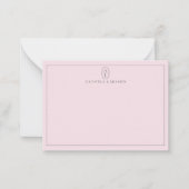 Blush Pink Minimalist Monogram Name Flat Note Card ノートカード (正面)
