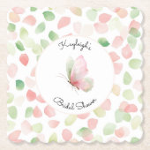 Blush Pink Mint Floral Butterfly Bridal Shower  ペーパーコースター (正面)