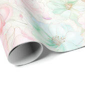 Blush Pink Mint Flowers Birthday ラッピングペーパー (ロールコーナー)