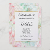 Blush Pink Mint Flowers Birthday 招待状 (正面/裏面)