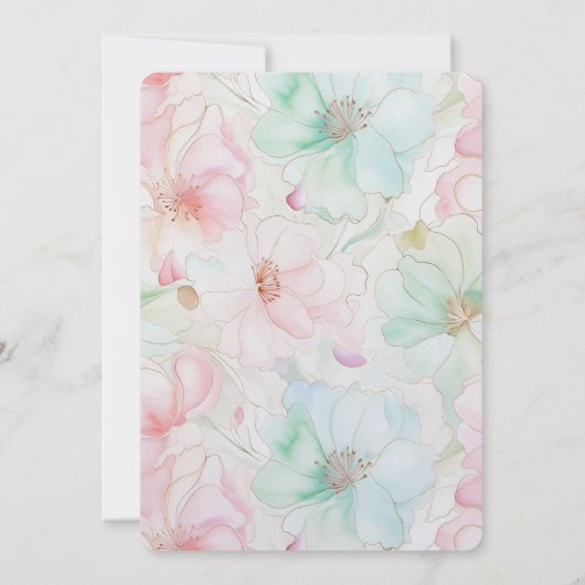 Blush Pink Mint Flowers Birthday 招待状 (裏面)