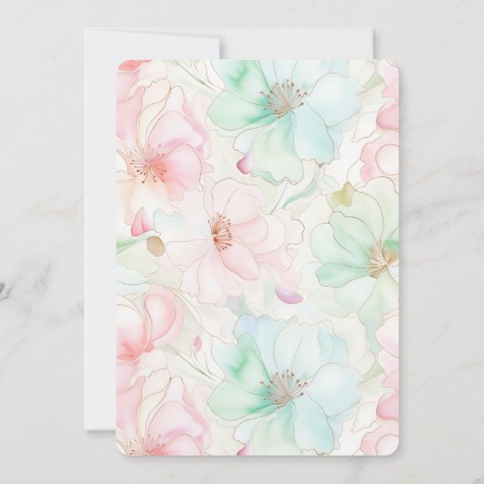 Blush Pink Mint Flowers Bridal Shower 招待状 (裏面)