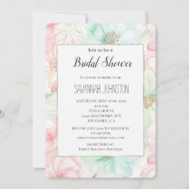 Blush Pink Mint Flowers Bridal Shower 招待状