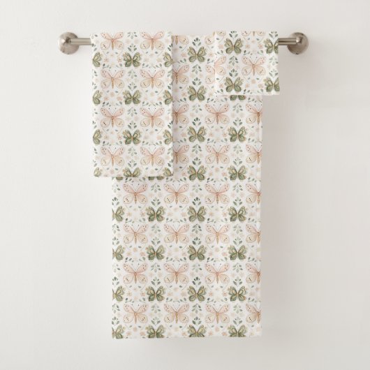 Blush Pink Mint Green Butterflies  バスタオルセット (インサイチュ)