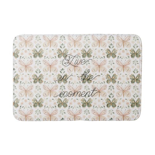 Blush Pink Mint Green Butterflies  バスマット (正面)