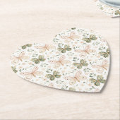 Blush Pink Mint Green Butterflies Wedding ペーパーコースター (アングル)