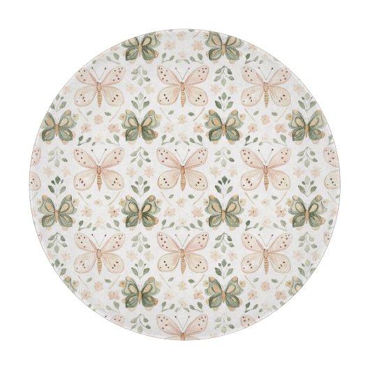 Blush Pink Mint Green Butterfly カッティングボード (正面)