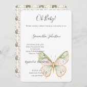 Blush Pink Mint Green Gold Butterfly Baby Shower  招待状 (正面/裏面)