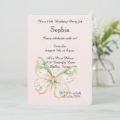 Blush Pink Mint Green Gold Butterfly Birthday 招待状 (スタンド正面)