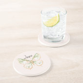 Blush Pink Mint Green Gold Butterfly Love コースター (側面)