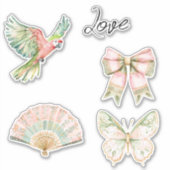 Blush Pink Mint Green Gold Butterfly Parrot Bow シール (正面)