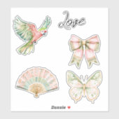 Blush Pink Mint Green Gold Butterfly Parrot Bow シール (シート)