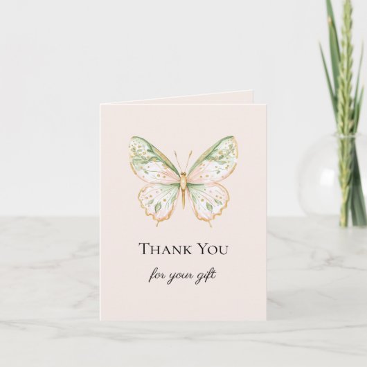 Blush Pink Mint Green Gold Butterfly Thank You カード (正面)