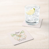 Blush Pink Mint Green Gold Butterfly Wedding スクエアペーパーコースター (インサイチュ)