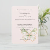 Blush Pink Mint Green Gold Butterfly Wedding 招待状 (スタンド正面)