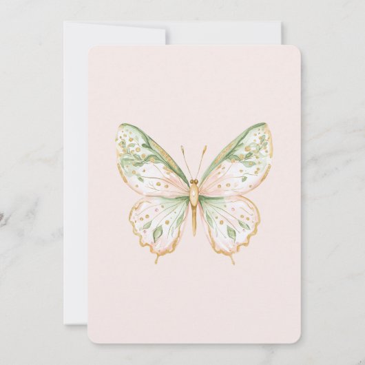 Blush Pink Mint Green Gold Butterfly Wedding 招待状 (裏面)