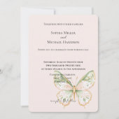 Blush Pink Mint Green Gold Butterfly Wedding 招待状 (正面)