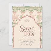 Blush Pink Mint Green Lotus Garden Indian Wedding セーブザデート (正面)