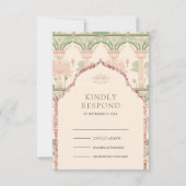 Blush Pink Mint Green Lotus Garden Indian Wedding 出欠カード (正面)