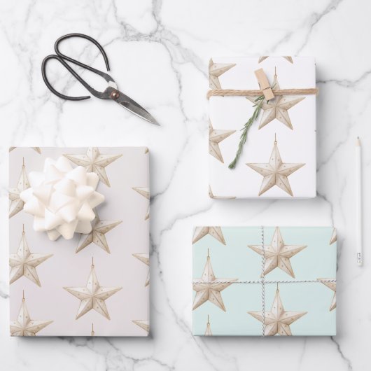 Blush Pink Mint Star Ornaments Christmas ラッピングペーパーシート (正面)