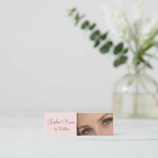 Blush Pink Mocha Script Photo Lashes and Brows スキニー名刺 (スタンド正面)