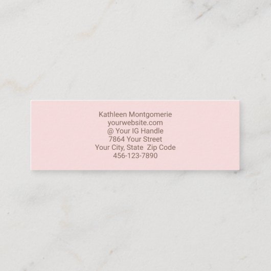 Blush Pink Mocha Script Photo Lashes and Brows スキニー名刺 (裏面)